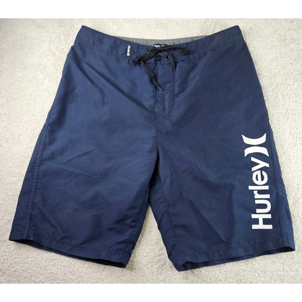 Men's Hurley Board Shorts Swim Trunks Quick Dry Surf Beach Navy Blue Size‎ 30